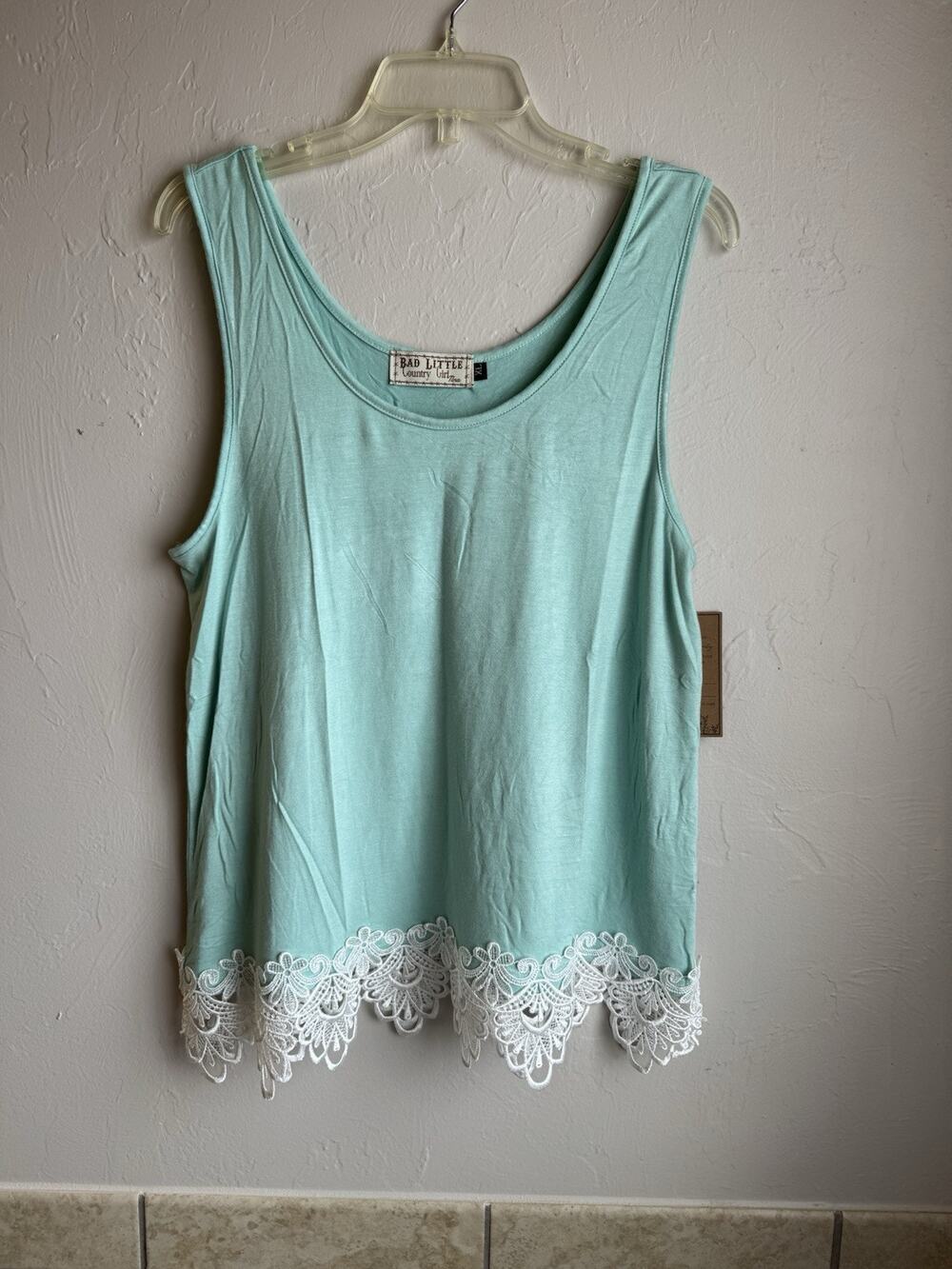 NWT NEW Bad Little Country Girl Womens Blue Stretchy Tank Top With Lace Size XL